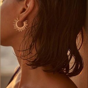 New Anthro Sun Sunburst Stainless Steel Hoop Earrings / Huggies